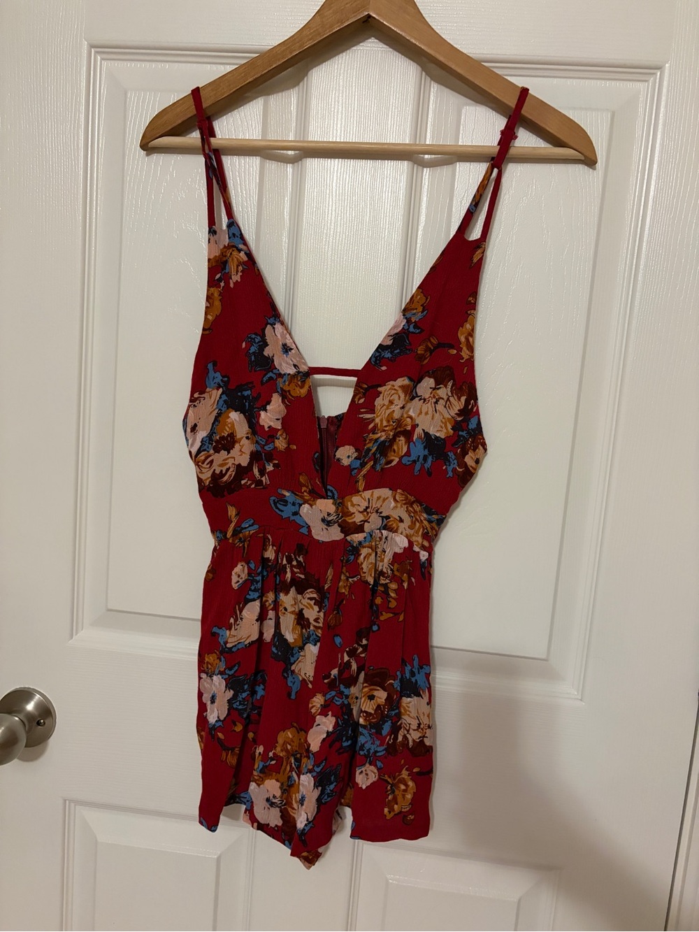 Floral Red V-Neck Spaghetti Strap Dress